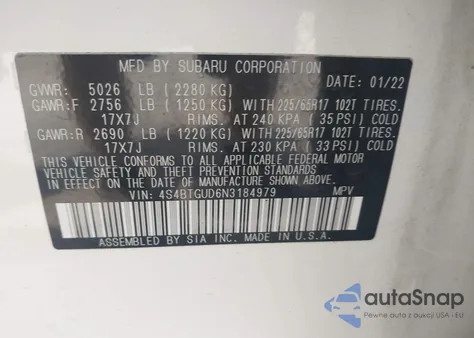 2022 Subaru Outback Wilderness from USA, damaged, VIN 4S4BTGUD6N3184979